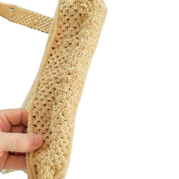 Vintage Retro Hippie Vibe Beige Macrame Shoulder Bag Purse Button Closure - Picture 5 of 8